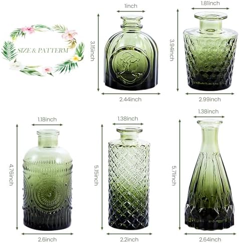 UPBUD Green Glass Bud Vases Set of 5, Mini Flower Vase for Centerpieces - Image 6