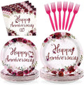 96Pcs Burgundy Flowers Anniversary Party Decorations Serves 24 by Greencian