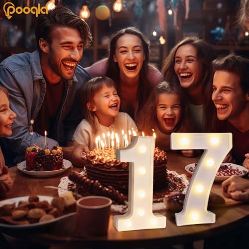 Pooqla Decorative LED Light Up Number Letters, White Plastic Marquee Number Lights Sign for Wedding Decor, Battery Operated (17) - Image 2