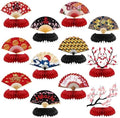 Pickmesh 12 Pieces Hibachi Birthday Party Decorations Honeycomb Centerpieces Japanese Paper Fans Table Decorations Cherry Blossom Table Topper for Japanese Party Supplies by Pickmesh