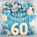 Dusty Blue 60th Birthday Party Decorations Men Beige Number 60 Balloon by KAINSY