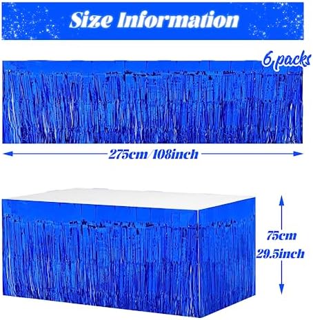 6 PCS Blue Metallic Foil Fringe Tinsel Table Skirts 9 Feet x 29.5 Inch - Image 2