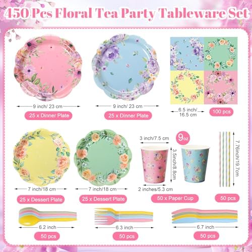 450 Pcs Tea Floral Tableware Set, Serve 50, Pastel - Image 2