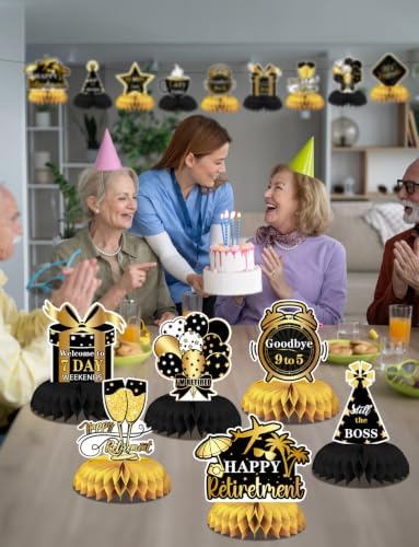 Retirement Table Decorations, Black and Gold Retirement Decorations - Image 2