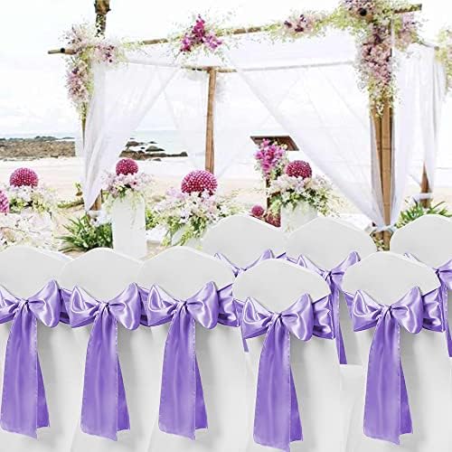 50 Pack Lavender Chair Sashes, Lavender Satin Sashes Ties for Chairs Covers, Light Purple Chair Bows for Party Wedding Birthday Banquet Decor - Image 6