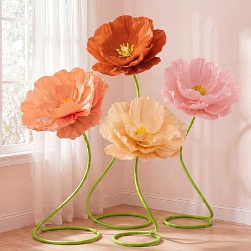 4 Pcs 5ft Mix Color Large Poppy Flowers Giant Artificial Poppy by Maysing