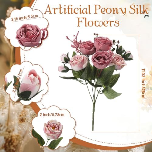 Geosar 16 Bundles Artificial Peonies Flowers,Plum Purple - Image 2