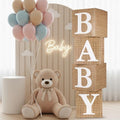 RUBFAC Burlap Print Baby Boxes with Letters for Baby Shower, 4pcs Rustic Farmhouse Style Boho Balloon Boxes with Burlap Grain for Birthday Gender Reveal Decoration Backdrop Photo Props by RUBFAC