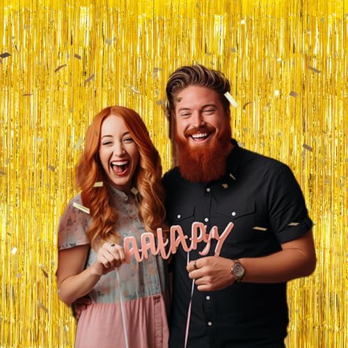 DECOCKRAT 2 Pack Foil Fringe Backdrop - Laser Gold Shiny Tinsel Curtains for Party Decoration/Photo Booth Props - 3.3x6.6 FT Metallic Foil Backdrop for Birthday, Wedding, Graduation, Christmas. - Image 4