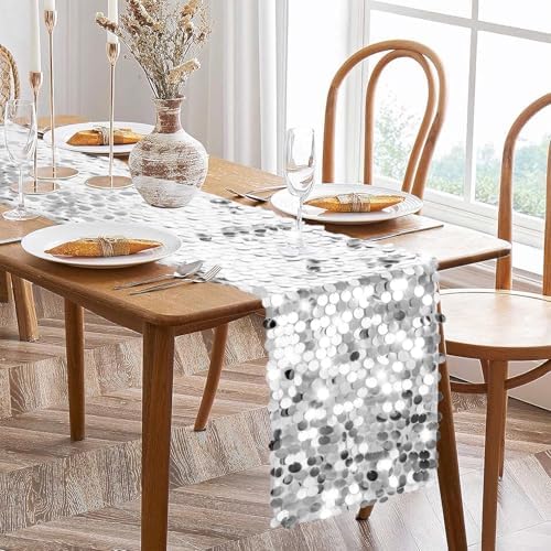 VHH Sequin Table Runner 12 x 108 inches Silver Table Runner, Glitter Runner for Party Wedding Birthday, Party Spring Easter Rustic, Birthday Supplies Decorations (3 Pack). - Image 3