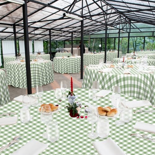 12 Pack Sage Green Plastic Checkered Tablecloth Round, Premium Decorative Disposable Sage Green Gingham Plaid Table Cloths for Parties, Round Party Table Cover for Baby Shower Picnic Birthday, 84 Inch - Image 7