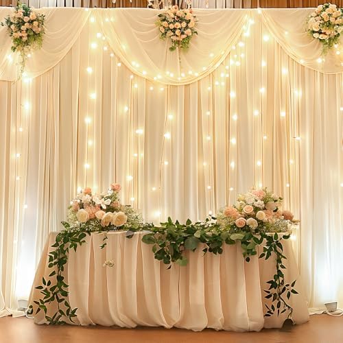 30 x 10ft Champagne Backdrop Curtains with Lights String - Image 6