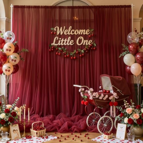 10x10ft Burgundy Tulle Backdrop Curtain for Parites, Sheer Photo Backdrop Drapes for Wedding Baby Shower Bridal Shower Birthday Party Photo Shoot Background Decorations - Image 2