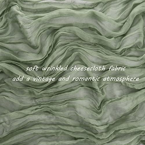 35x157 Inch Sage Green Cheesecloth Table Runner Fall Boho Wedding Decor - Image 3