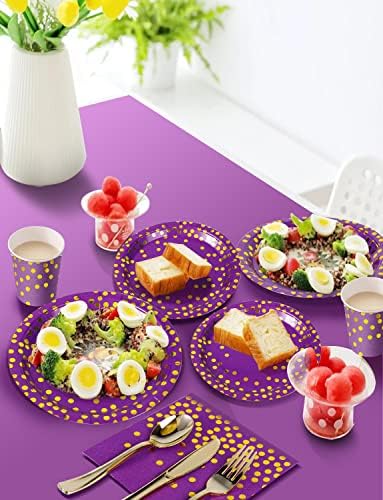 Nkaiso 141Pcs Purple Gold Paper Plates and Napkins Party Supplies for20 - Image 5