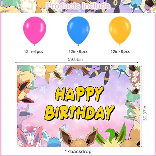 Cartoon Animation Birthday Party Backdrop,Evolutions Decor Supplies Include Happy Birthday Banner,Backdrop,Latex Balloon - Image 2