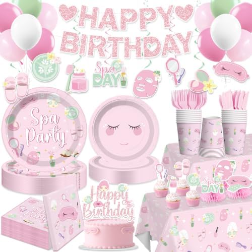 205Pcs Spa Birthday Party Supplies for Girls Tableware Set, 25 Serves by Unknown