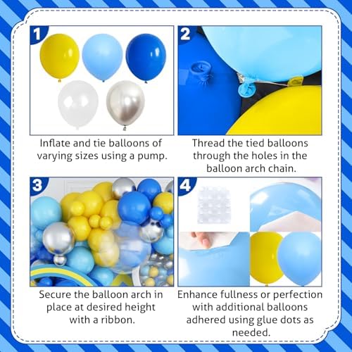 Blue and Yellow Balloons Arch Royal Blue Yellow Silver Balloons Garland with Clear Balloon Light Party Latex Balloon for Birthday Decorations Baby Shower Graduation - Image 6