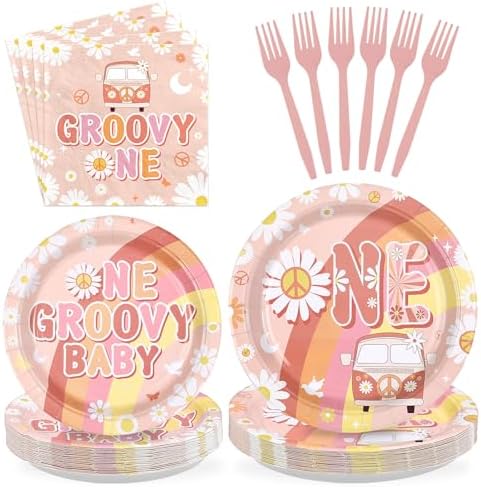 96Pcs Boho Groovy One Birthday Party Supplies Serves 24 by Greencian