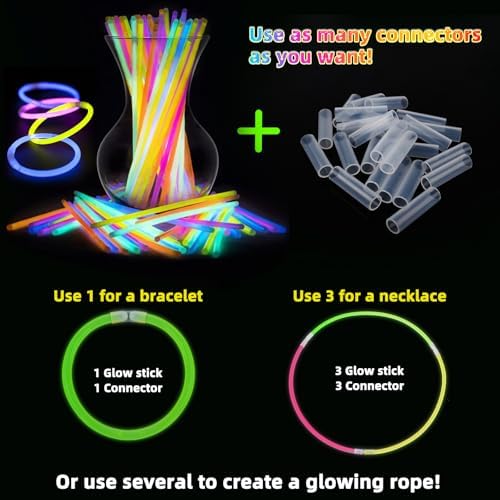 HONLYNE 100 Pack Glow Sticks Party Favors Bulk, 8" Glow in the Dark Party Supplies, Party Favors for Kids 8-12, Neon Glow Stick Bracelets & Necklaces for Raves, Halloween, Christmas, Birthdays - Image 4