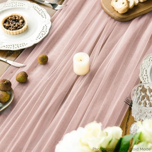 Artoid Mode 3PCS Dusty Rose Gauze Table Runner 120 Inch 10FT, Seasonal Sheer Kitchen Dining Holiday Wedding Birthday Baby Shower Table Decor for Home Party - Image 6
