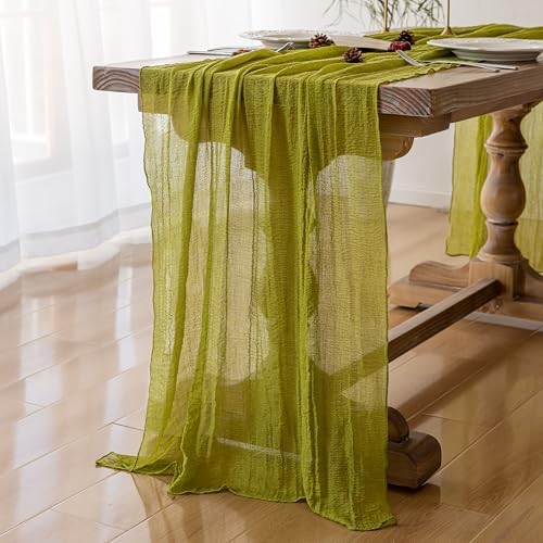 3Pcs Moss Green Cheesecloth Table Runner 120 Inches for Party Home Decor - Image 3