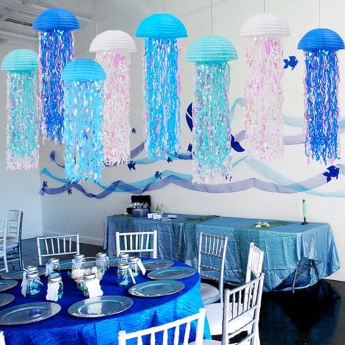Jellyfish Paper Lanterns Mermaid Party Decorations Pack of 8 - Image 4
