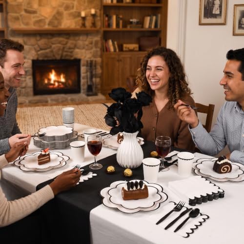 350 Pcs Halloween Black and White Plates and Napkins Set, Serve 50 Guests - Image 3