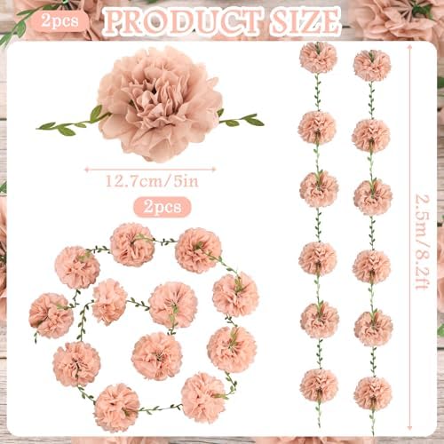 Pink Tissue Paper Pom Pom Garlands, Paper Flowers for Birthday Decorations, Baby Shower, Wedding Engagement, Bridal Shower, Spring Summer Party Decorations, 2 Pcs - Image 2