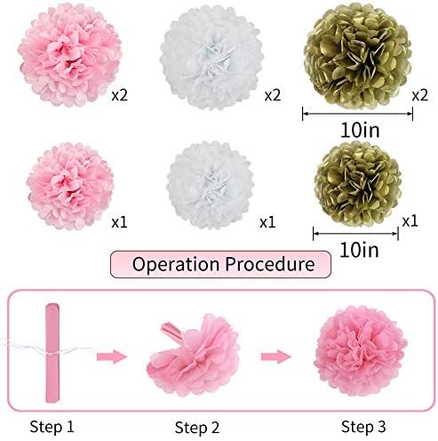 Paper Lanterns Paper Pom Poms Pink and Gold Party Decorations 15pcs - Image 4
