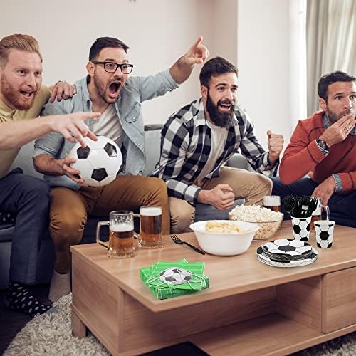 durony 144 Pieces Soccer Paper Plates and Napkins Dinnerware Set Soccer Birthday Party Tableware Supplies Includes Paper Plates Napkins Forks Serve 24 for Sports Party Supplies - Image 6