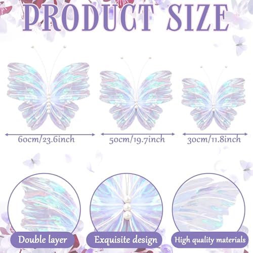 10 Pcs 24'' 20'' 12'' Large Laser White Pearl Butterfly Decoration 3 Sizes - Image 2