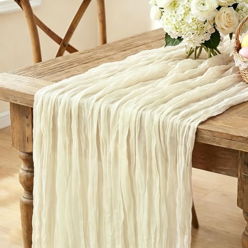 3Pcs Beige Table Runner, 10FT Rustic Cheesecloth Table Runner 35*120inch Boho Beige Runner for Wedding Bridal Shower Baby Shower Table Centerpiece Decorations by Miucat
