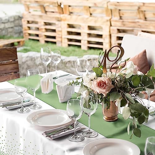 16Pack Plastic Tablecloths and Satin Table Runner Set Disposable White and Sage Green Dot Table Cloth Green Satin Table Runner for Wedding Birthday Baby Shower Anniversary Holiday Party Decorations - Image 4