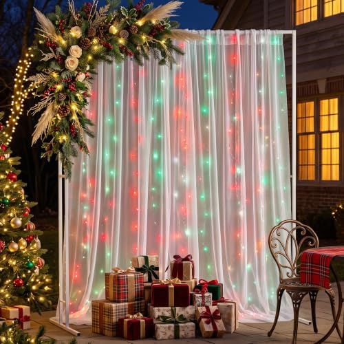 Ledido 10×8ft White Tulle Backdrop Curtains with RGB Lights, 2 Panels 5×8ft - Image 7