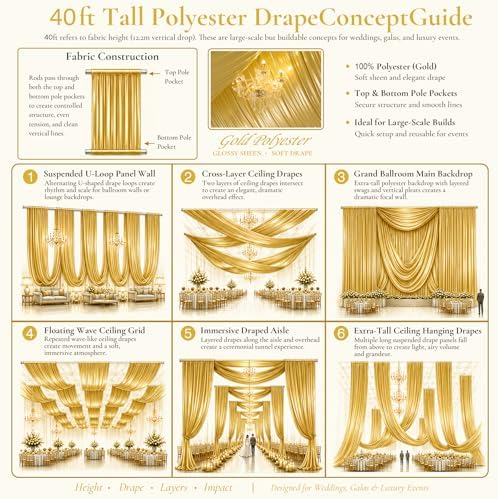 60ftx40ft Gold Ceiling Curtain for Wedding Parties - Image 2