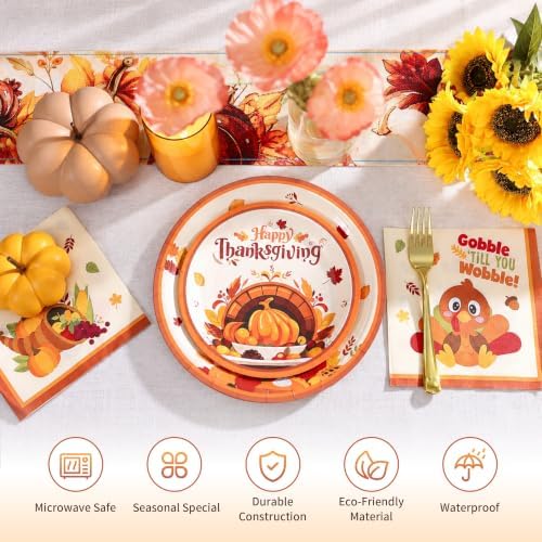 Goodluck 200 PCS Thanksgiving Turkey Plates (9in & 7in) and Napkins Set - Image 3