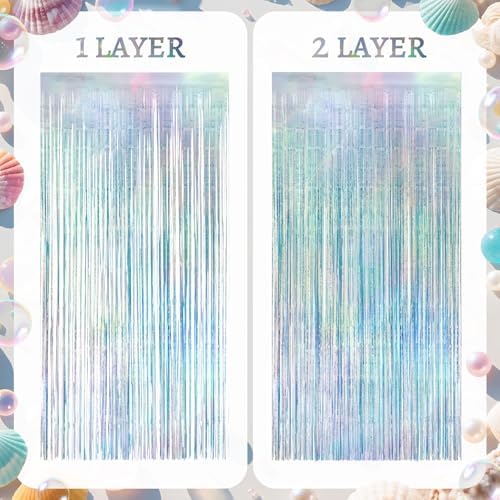 2 Pack Iridescence Party Streamers Backdrop Curtains, 3.3x8.2ft Holographic Tinsel Foil Curtain Photo Booth Props for Birthday, Wedding, Holiday Celebration, Bachelorette, Theme Decorations - Image 5