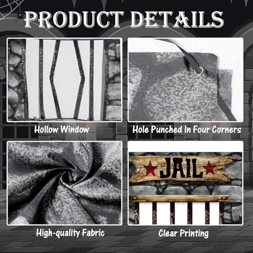 Lunmon 6x4 ft Halloween Backdrop Jail Prison Face Cutout Holes - Image 3