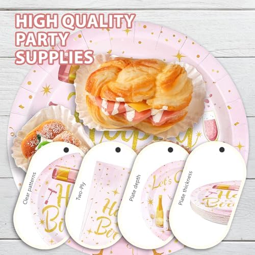96Pcs Pink Rose Wine Champagne Birthday Party Supplies, Serves 24 - Image 6