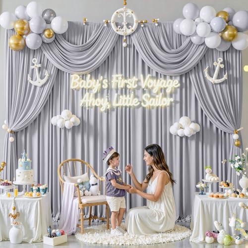 30 ft x 10 ft Wrinkle Free Silver Backdrop Curtain for Parties, Polyester Silver Grey Backdrop Drapes 6 Panels 5x10ft for Baby Shower Photoshoot Engagement Wedding Birthday Photography Background - Image 3