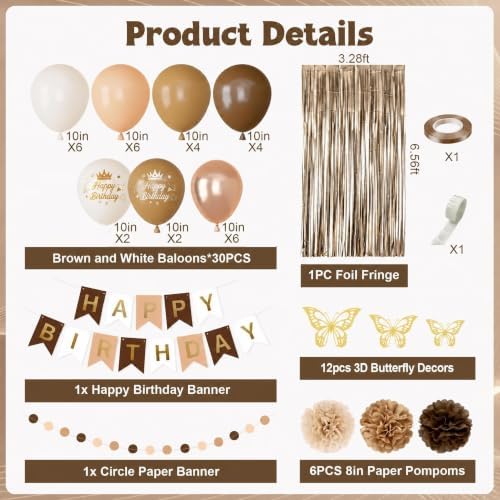 Brown Birthday Decorations for Women Girls with Butterfly Stickers - Image 3