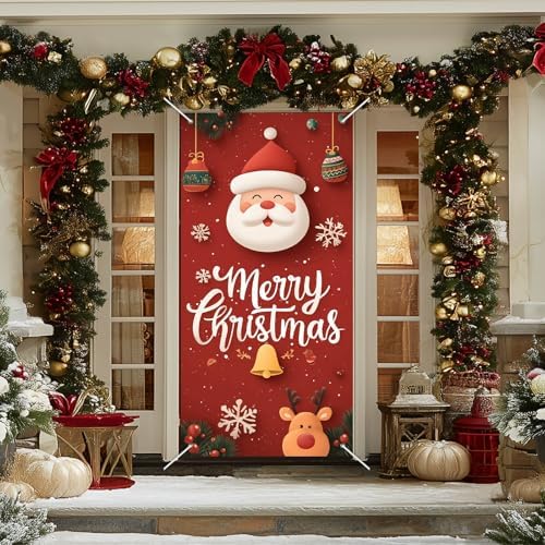 BlissYard Door Cover Reindeer Santa 35x71 Inch Polyester - Image 5