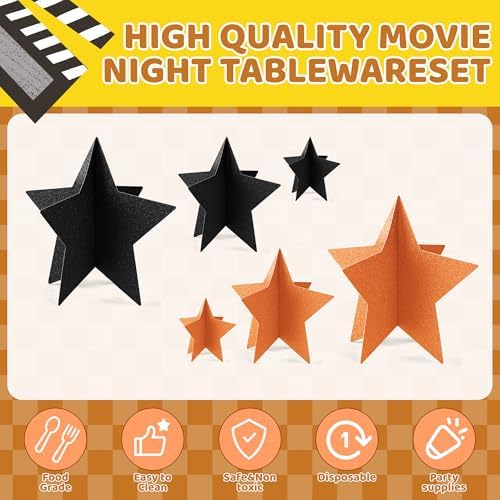 70 Pcs Orange and Black Star Centerpieces Halloween Party Birthday Graduation Decorations 3D 2025 Table Decor 3 Sizes 8" 5" 3" Citrus Thanksgiving Trick or Treat Spooky Ghost Party Bar Decoration - Image 3