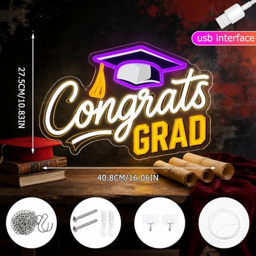 Congrats Grad Neon Sign Dimmable LED Graduation Party Wall Decor - Image 6