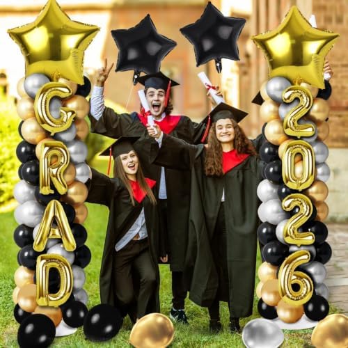 2 Sets Graduation Balloon Column Stand Kits with Balloons 2026 Grad Themed Decoration Navy Blue Balloon Tower Stand Kit for Grad High School & College Celebration Party Decor (Black Gold, 2) - Image 6