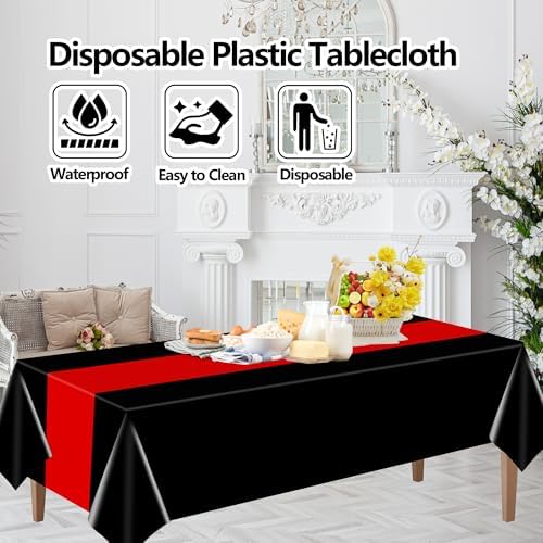 4 Pcs Black and Red Disposable Plastic Tablecloths Party Decorations - Image 3