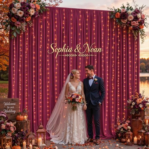 Burgundy Backdrop Curtains with Lights for Parties,10x10FT Wrinkle Free Wedding Photo Backdrop Curatin Drapes Fabric for Baby Shower Birthday Ceremony Reception Home Party Decorations - Image 2