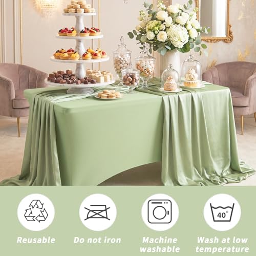 Fixwal 2 Pack 6FT Sage Green Birthday Tablecloth Spandex Table Cover - Image 6