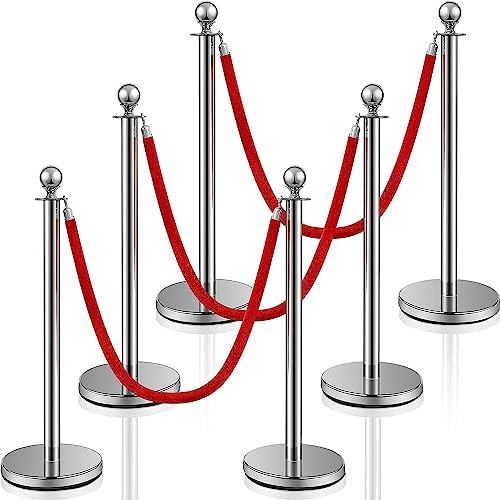 Ferraycle 4 Pcs 2026 Wedding Stanchions and Velvet Ropes Set, Silver by Ferraycle